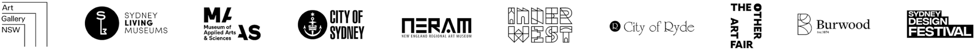 Art Gallery of NSW, Sydney Living Museums, Museum of Applied Arts and Sciences, City of Sydney, New England Regional Art Museum, Inner West Council, City of Ryde, The Other Art Fair, Burwood Council and Sydney Design Festival